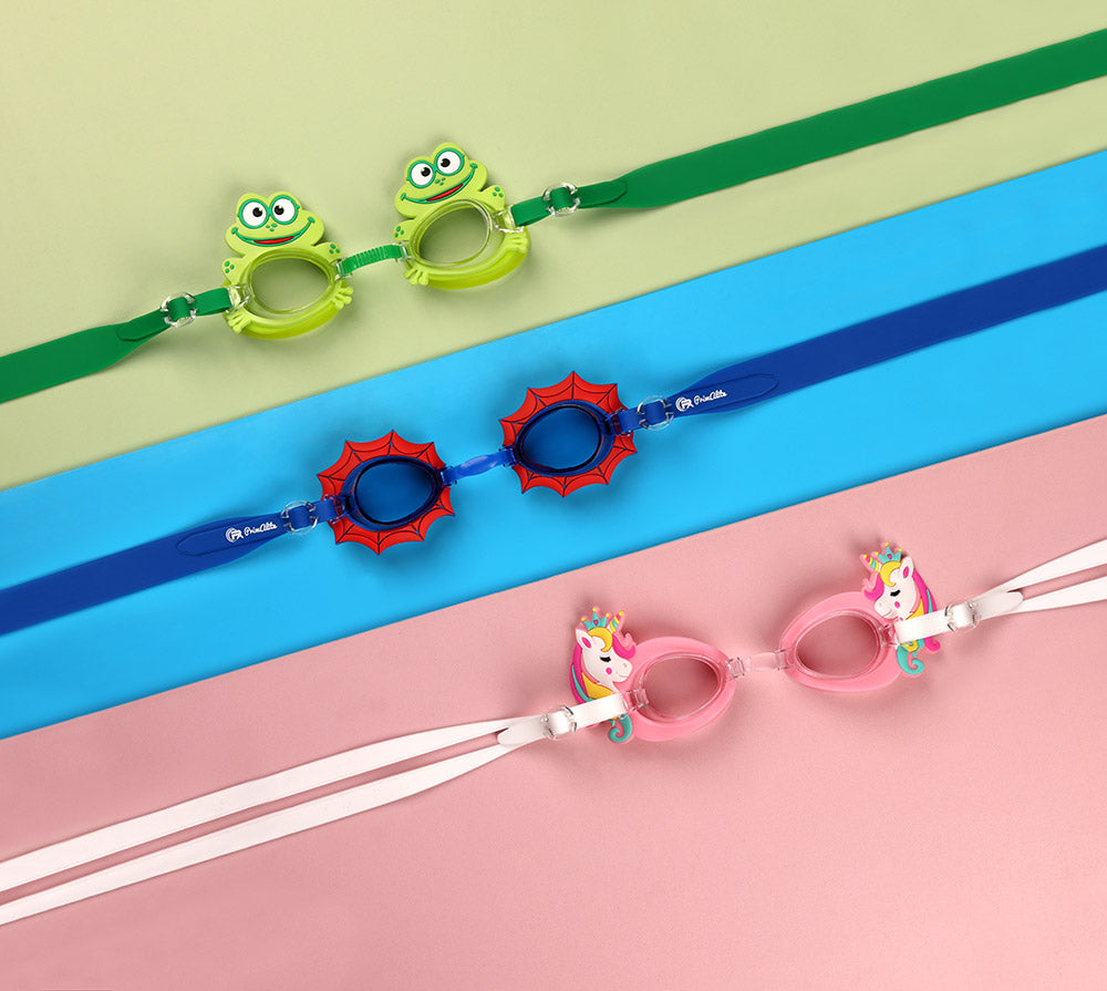 Primalite Swimming Goggles for Kids- Aged 3-12 Years Old, Fun Cartoon Design with Nose Clip & Ear Plug- Panda