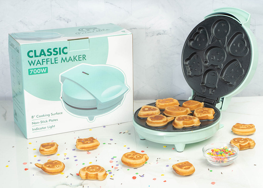 Primalite Animal Waffle Maker Machine- 700 Watts | Make 7 Fun & Cool Panda, Cat, Dog, Tiger & Reindeer Shaped Waffles Or Pancakes For Kids- Matte Black