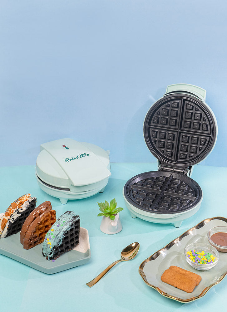 Primalite Classic 8” Belgian Waffle Maker Machine- 700 Watts- Frost White