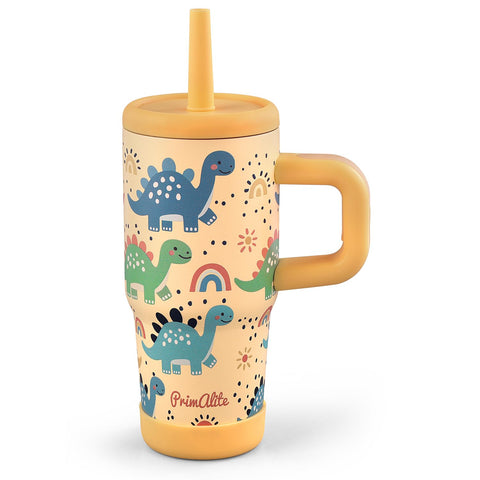 Primalite 450ML KIDS Stainless Steel Insulated Tumbler with Handle & Silicone Straw Lid- Dino Land