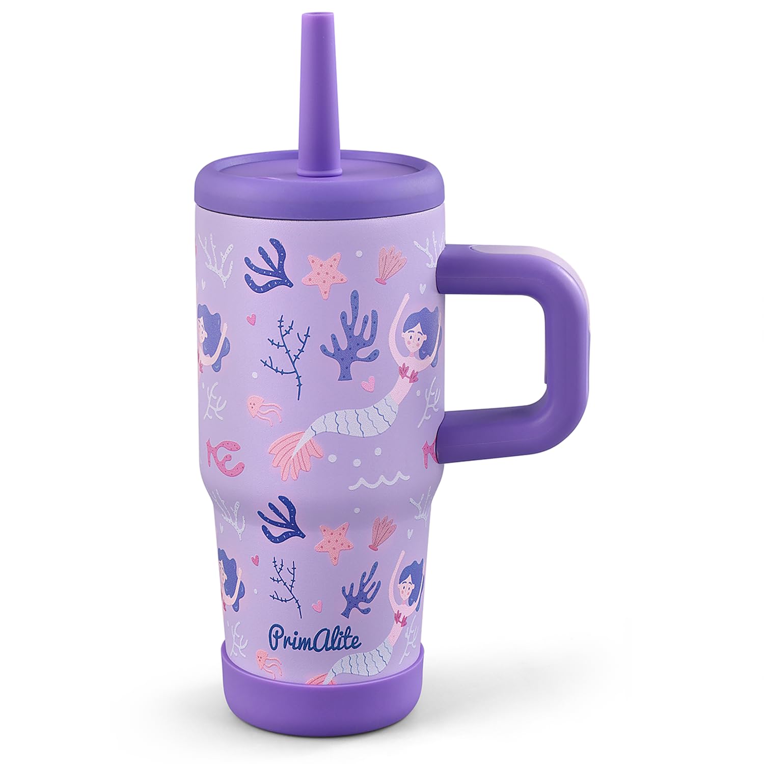 Primalite 450ML KIDS Stainless Steel Insulated Tumbler with Handle & Silicone Straw Lid- Coral Mermaid