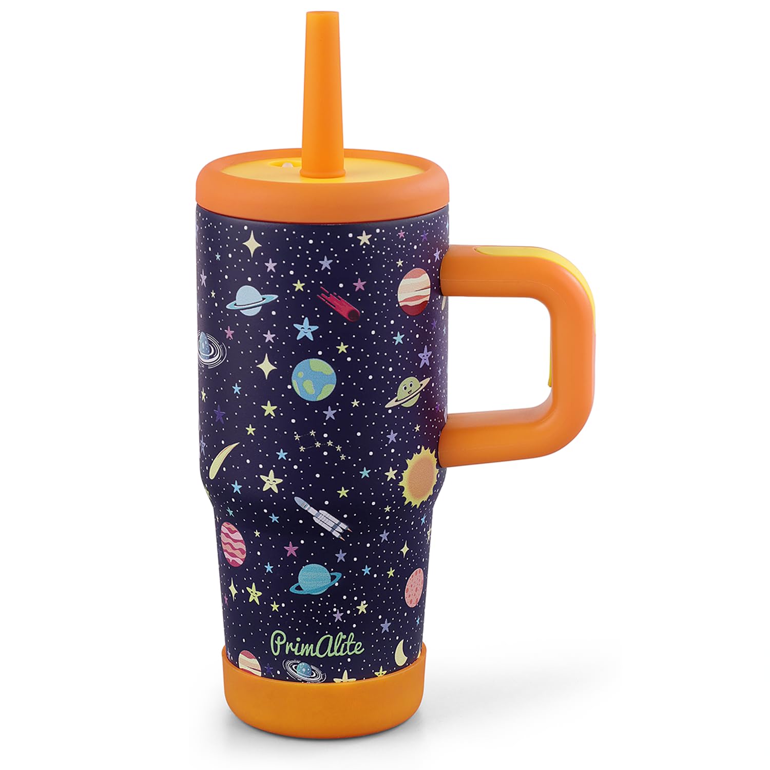 Primalite 450ML KIDS Stainless Steel Insulated Tumbler with Handle & Silicone Straw Lid- Space Explorer