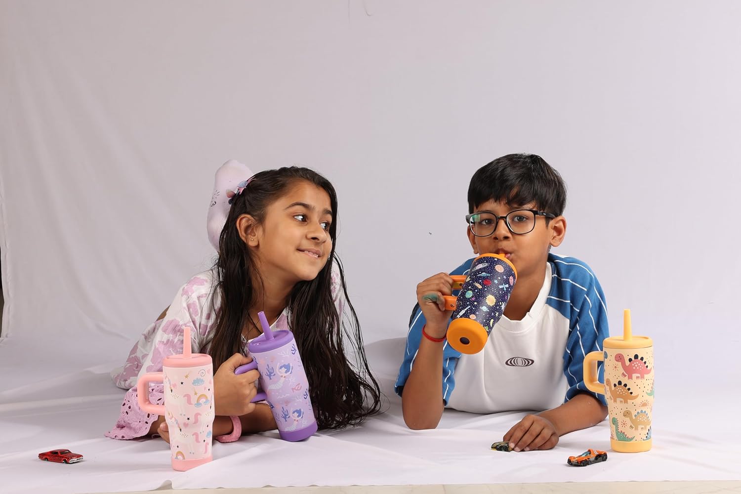 Primalite 450ML KIDS Stainless Steel Insulated Tumbler with Handle & Silicone Straw Lid- Dino Land