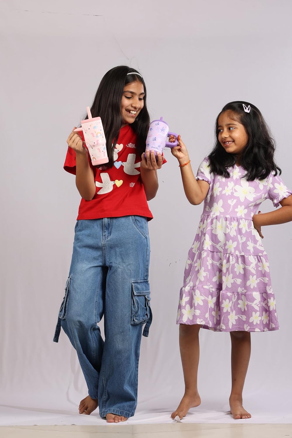 Primalite 450ML KIDS Stainless Steel Insulated Tumbler with Handle & Silicone Straw Lid- Coral Mermaid