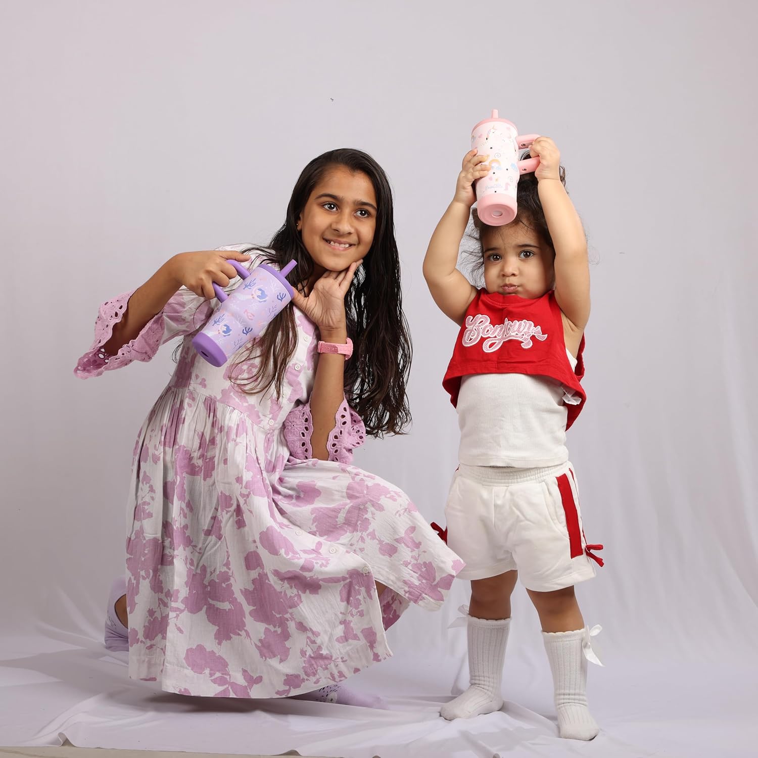 Primalite 450ML KIDS Stainless Steel Insulated Tumbler with Handle & Silicone Straw Lid- Coral Mermaid