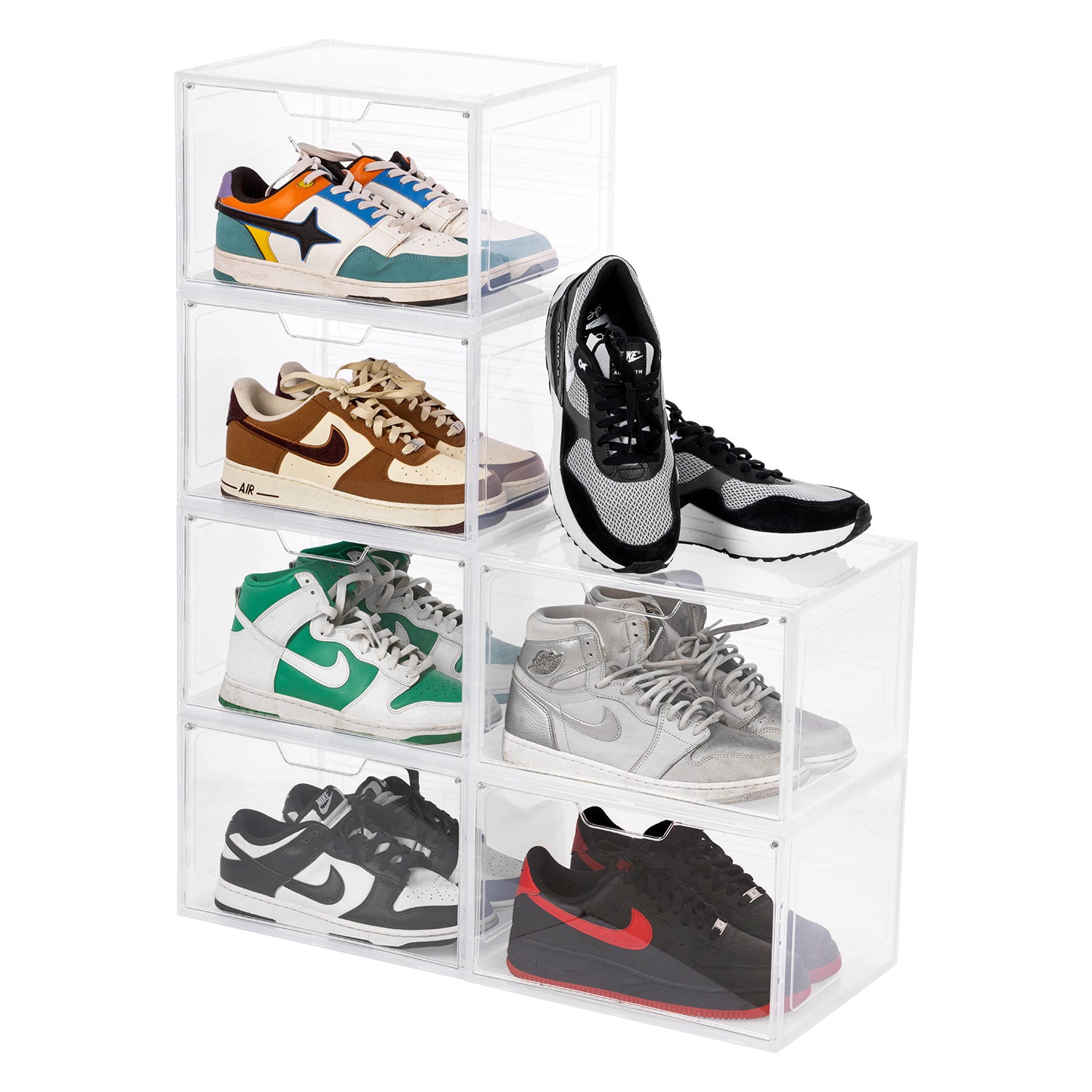 Primalite Sneaker Crates Storage Box-6 Pack with DROP-SIDE Display Magnetic Door- HEAVY-DUTY | Fits Up to US: 13- CLEAR
