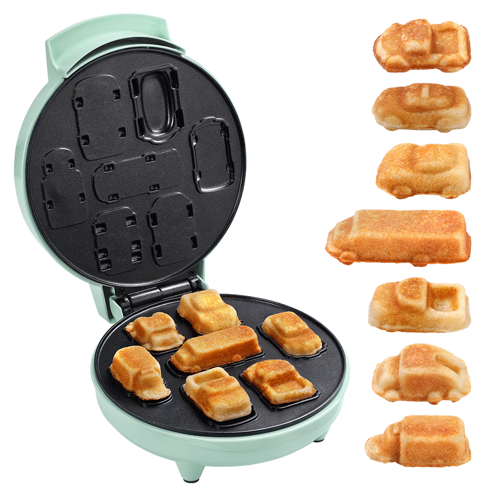 Primalite Cars & Trucks Kids Waffle Maker Machine- 700 Watts | Make 7-Mini Different Race, Police Car, Trucks & Bus Shaped Waffles or Pancakes