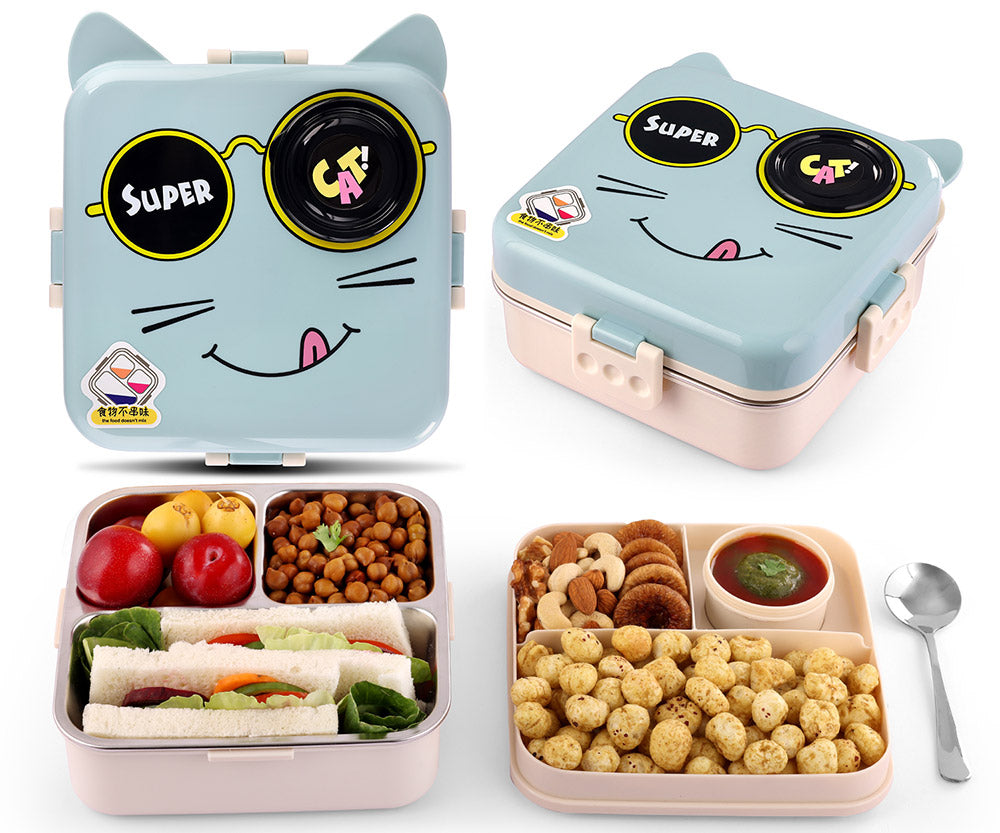 Primalite Kids Super Cat Theme Stainless Steel Bento Lunch Box for Sch