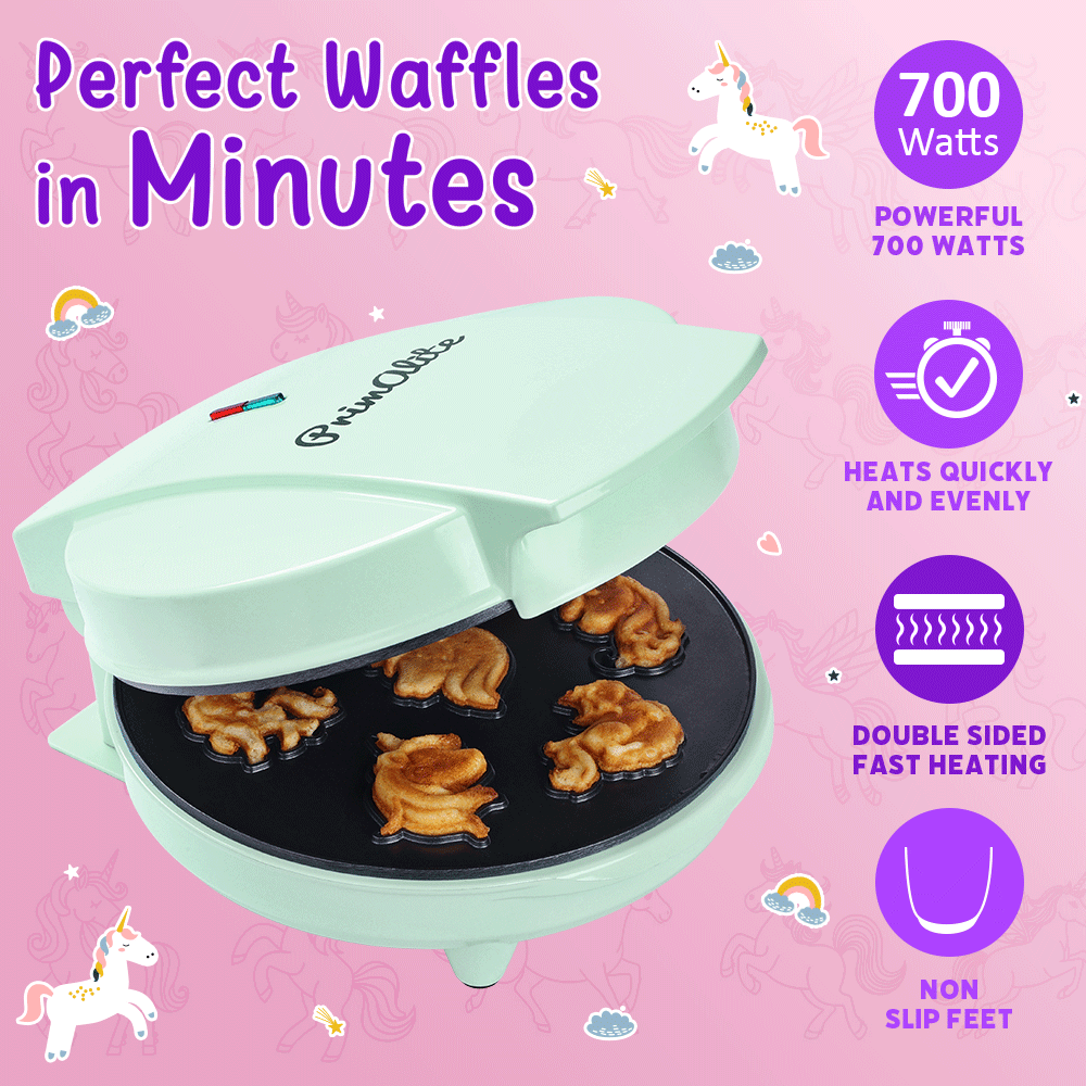 Primalite Unicorn Rainbow Waffle Maker Machine for Kids- 700 Watts - Make 7-Mini Fun & Magical 3D Unicorn Shaped Waffles or Pancakes
