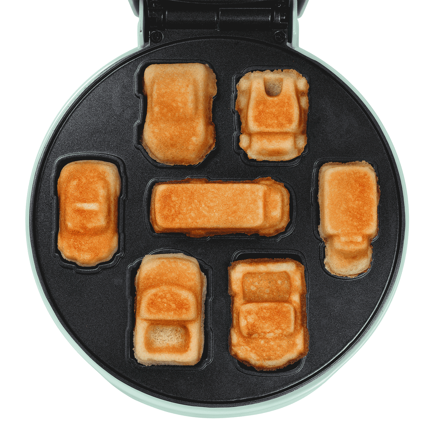 Primalite Cars & Trucks Kids Waffle Maker Machine- 700 Watts | Make 7-Mini Different Race, Police Car, Trucks & Bus Shaped Waffles or Pancakes