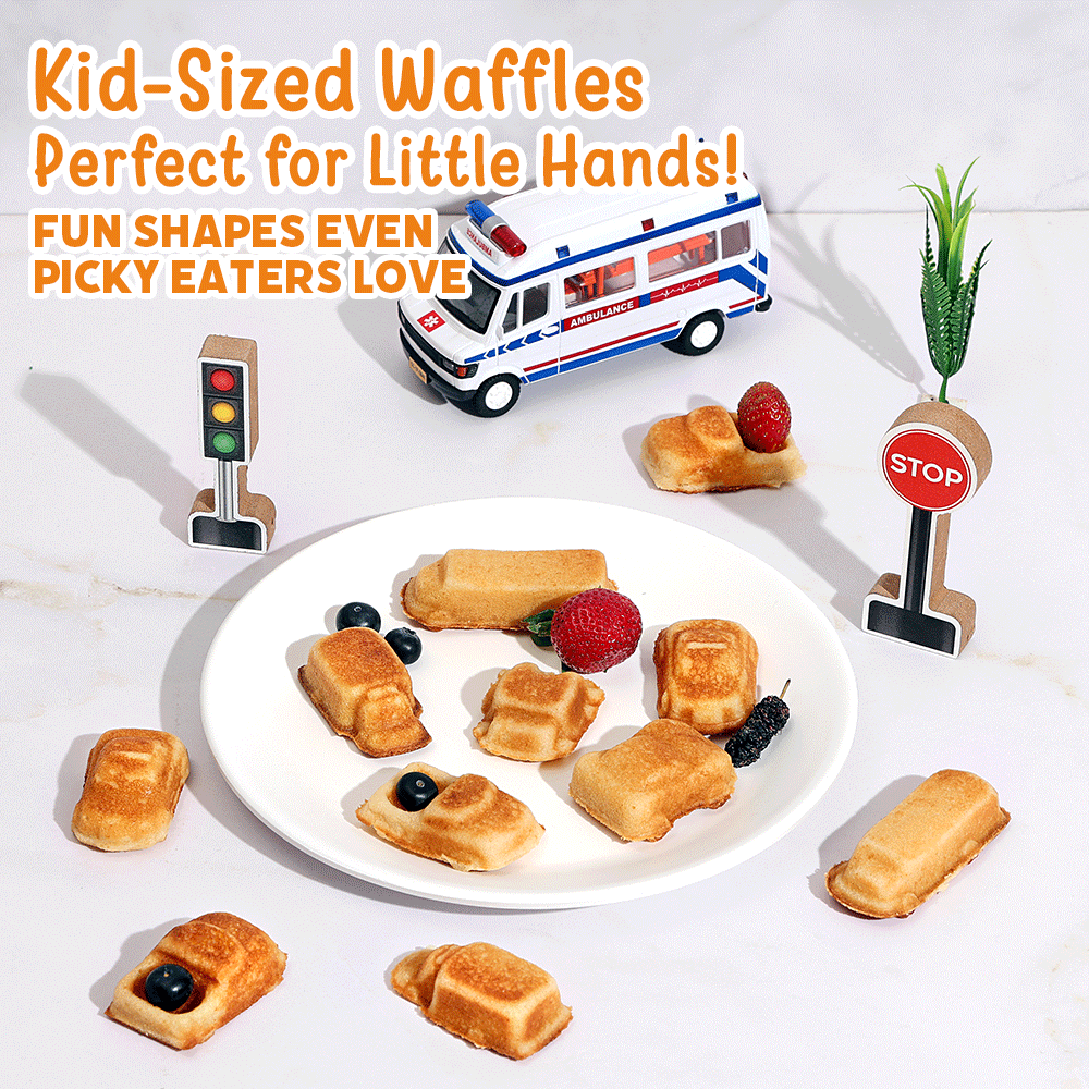 Primalite Cars & Trucks Kids Waffle Maker Machine- 700 Watts | Make 7-Mini Different Race, Police Car, Trucks & Bus Shaped Waffles or Pancakes
