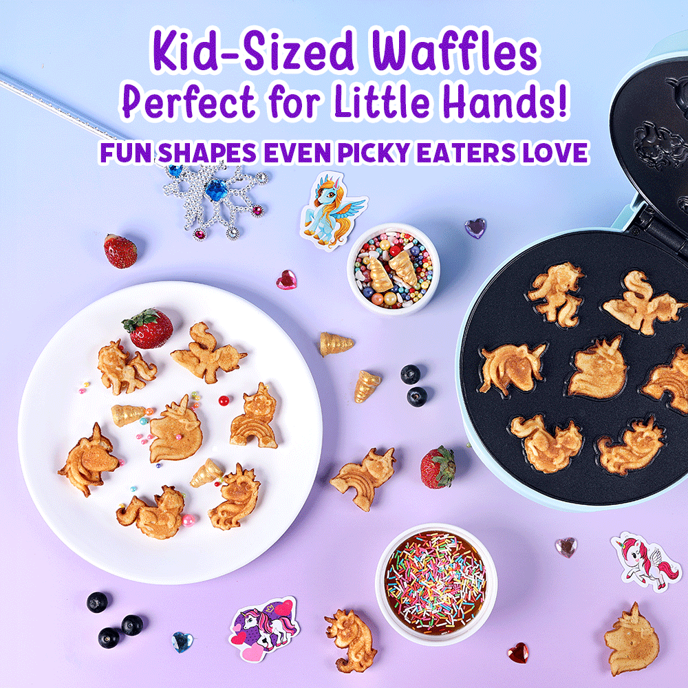 Primalite Unicorn Rainbow Waffle Maker Machine for Kids- 700 Watts - Make 7-Mini Fun & Magical 3D Unicorn Shaped Waffles or Pancakes