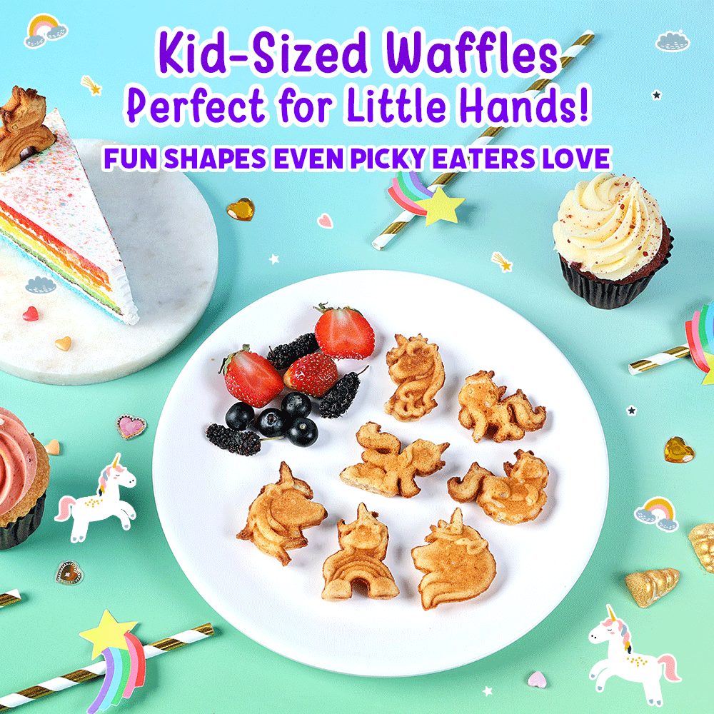 Primalite Unicorn Rainbow Waffle Maker Machine for Kids- 700 Watts - Make 7-Mini Fun & Magical 3D Unicorn Shaped Waffles or Pancakes