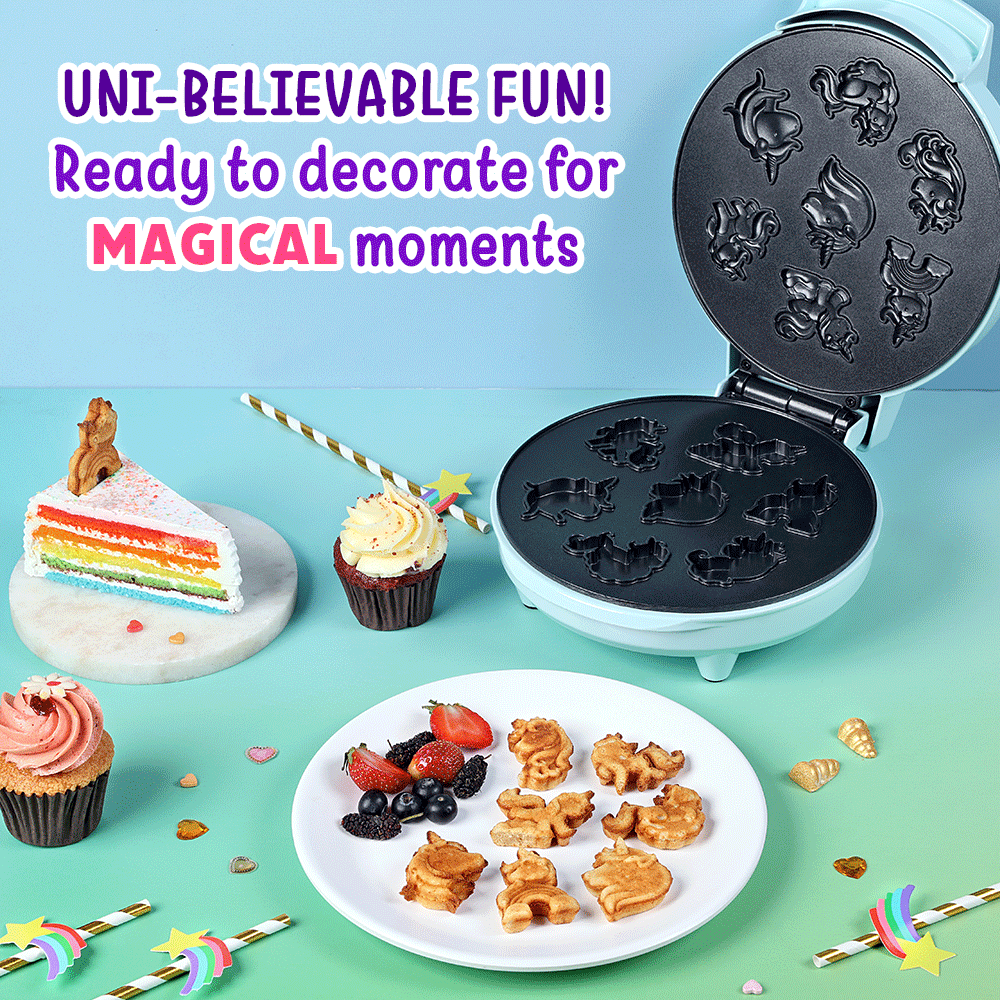 Primalite Unicorn Rainbow Waffle Maker Machine for Kids- 700 Watts - Make 7-Mini Fun & Magical 3D Unicorn Shaped Waffles or Pancakes
