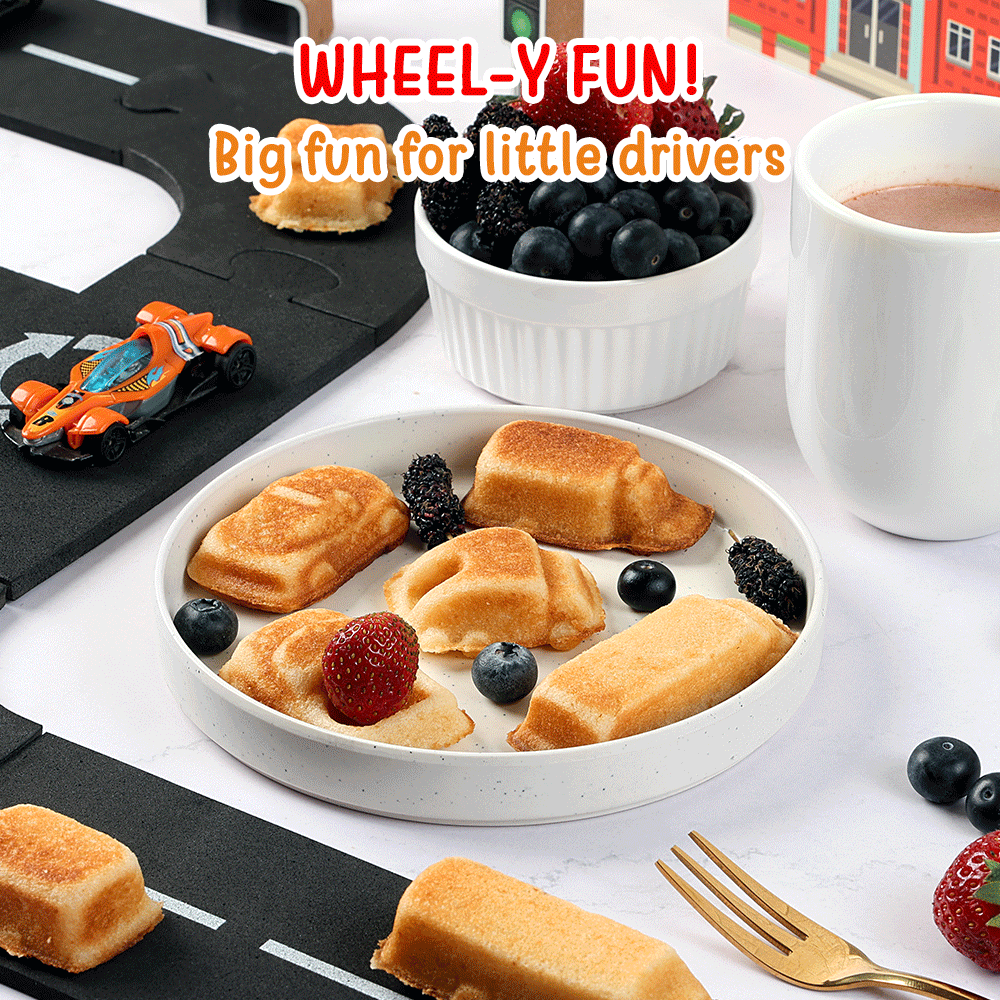 Primalite Cars & Trucks Kids Waffle Maker Machine- 700 Watts | Make 7-Mini Different Race, Police Car, Trucks & Bus Shaped Waffles or Pancakes