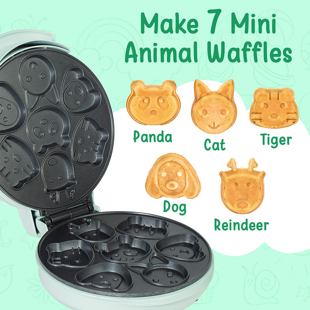 Primalite Animal Waffle Maker Machine- 700 Watts | Make 7 Fun & Cool Panda, Cat, Dog, Tiger & Reindeer Shaped Waffles Or Pancakes For Kids- Matte Black