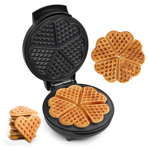 Primalite Multi Mini-HEART Waffle Maker Machine- 700 Watts | 5 Heart Waffles at once- Matte Black