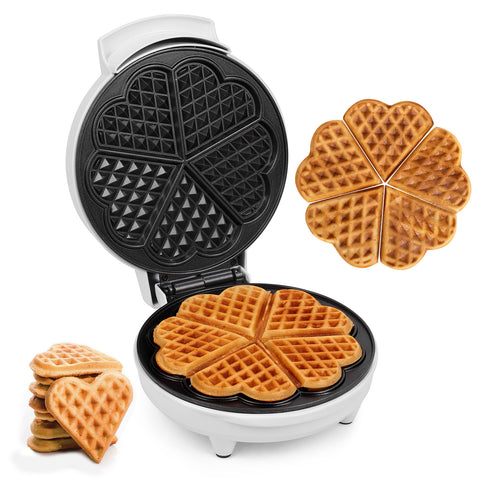 Primalite Multi Mini-HEART Waffle Maker Machine- 700 Watts | 5 Heart Waffles at once- Forst White
