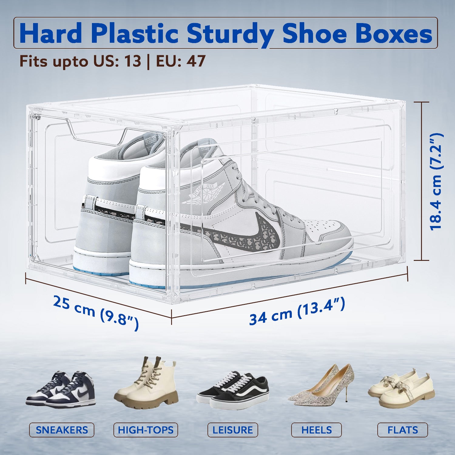 Primalite Sneaker Crates Storage Box-12 Pack with DROP-FRONT Display Magnetic Door- HEAVY-DUTY | Fits Up to US: 13- CLEAR
