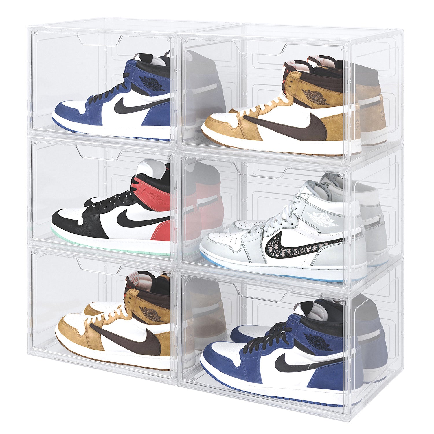 Primalite Sneaker Crates Storage Box-6 Pack with DROP-SIDE Display Magnetic Door- HEAVY-DUTY | Fits Up to US: 13- CLEAR