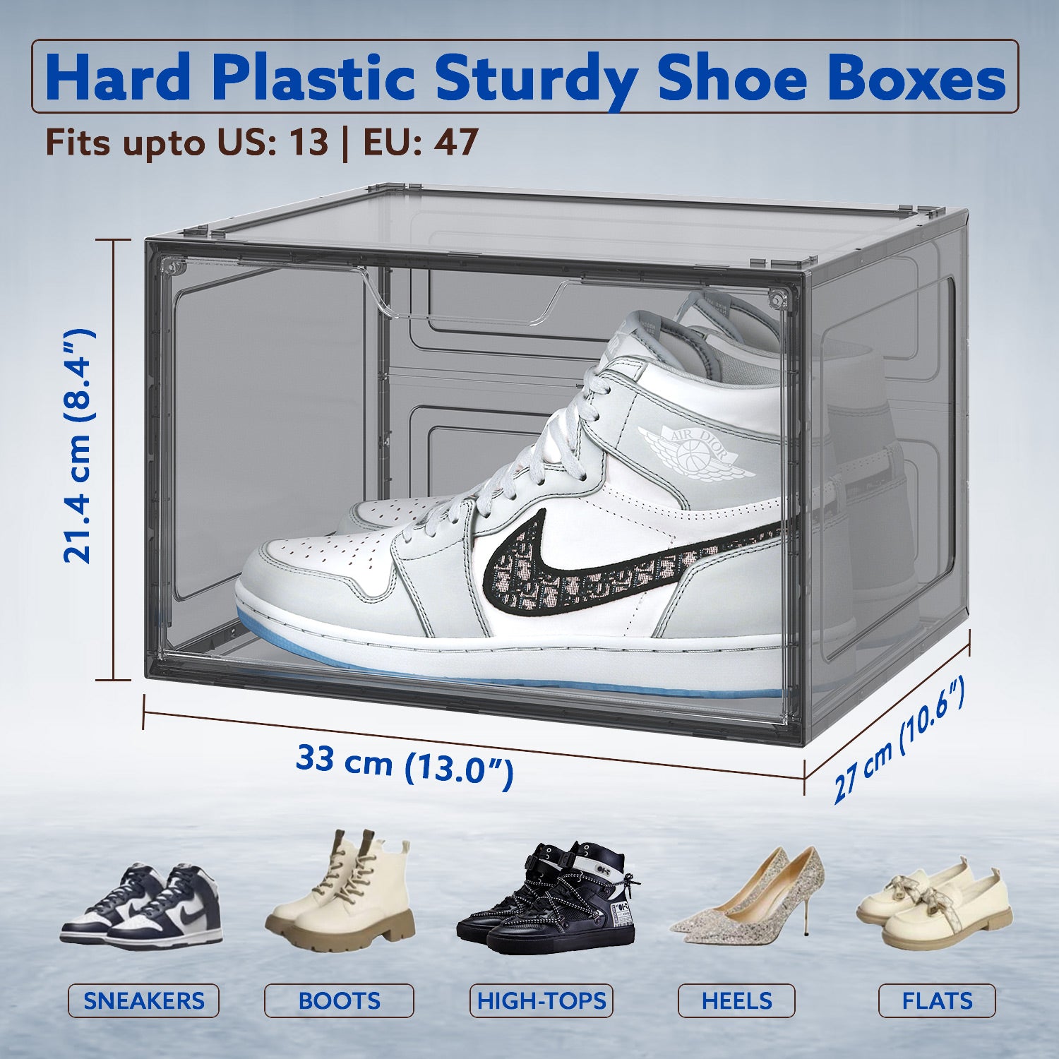 Primalite Sneaker Crates Storage Box-12 Pack with DROP-SIDE Display Magnetic Door- HEAVY-DUTY | Fits Up to US: 13- BLACK