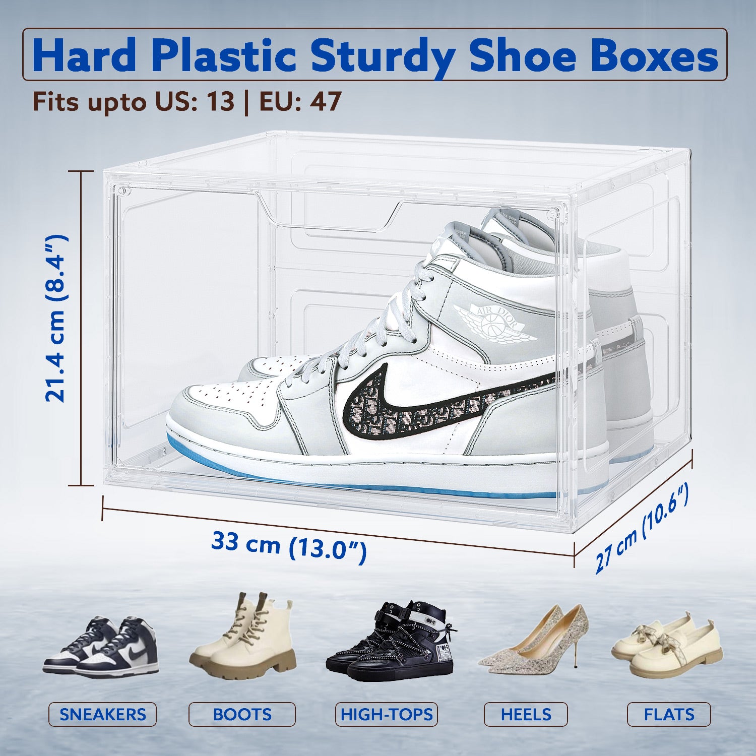 Primalite Sneaker Crates Storage Box-12 Pack with DROP-SIDE Display Magnetic Door- HEAVY-DUTY | Fits Up to US: 13- CLEAR