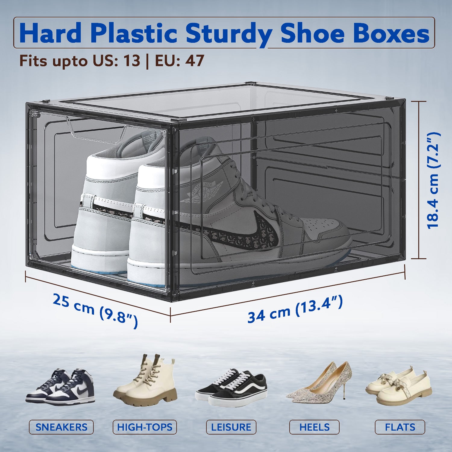 Primalite Sneaker Crates Storage Box-6 Pack with DROP-FRONT Display Magnetic Door- HEAVY-DUTY | Fits Up to US: 13- BLACK