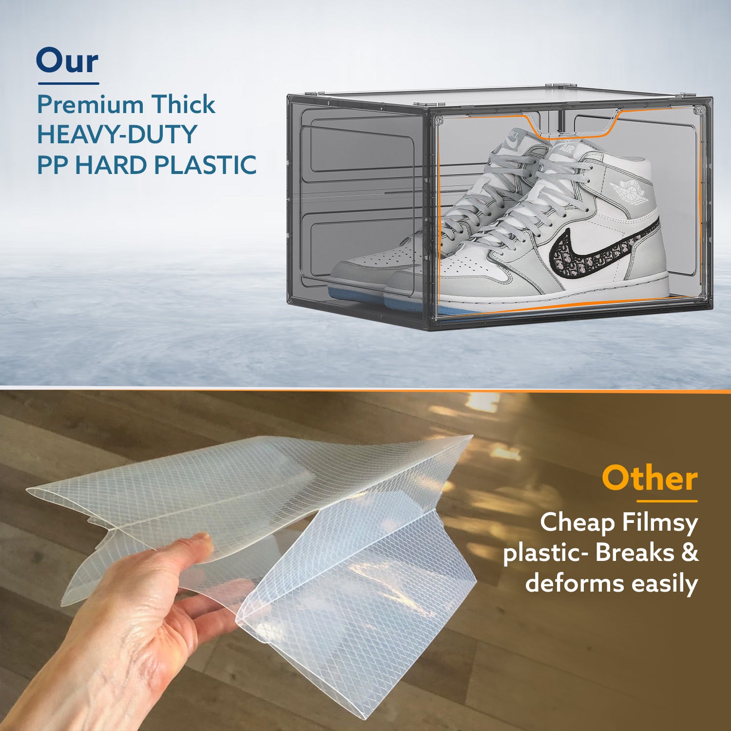 Primalite Sneaker Crates Storage Box-12 Pack with DROP-SIDE Display Magnetic Door- HEAVY-DUTY | Fits Up to US: 13- BLACK