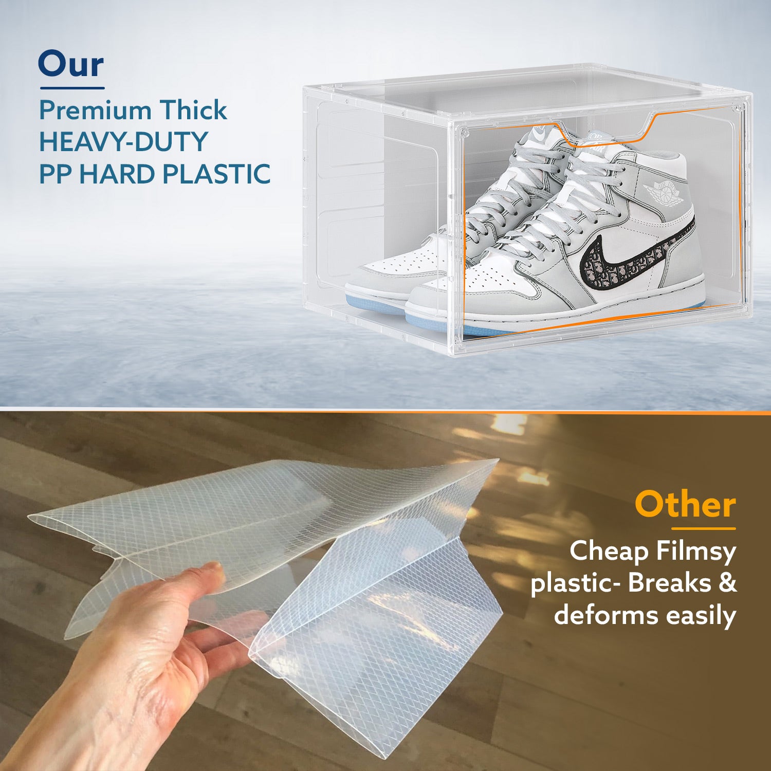 Primalite Sneaker Crates Storage Box-6 Pack with DROP-SIDE Display Magnetic Door- HEAVY-DUTY | Fits Up to US: 13- CLEAR