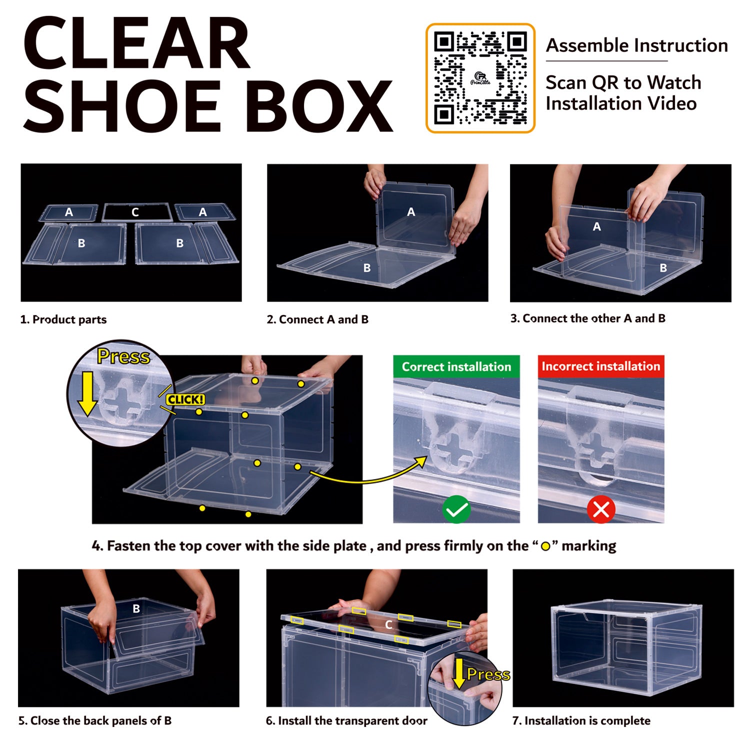 Primalite Sneaker Crates Storage Box-12 Pack with DROP-SIDE Display Magnetic Door- HEAVY-DUTY | Fits Up to US: 13- BLACK