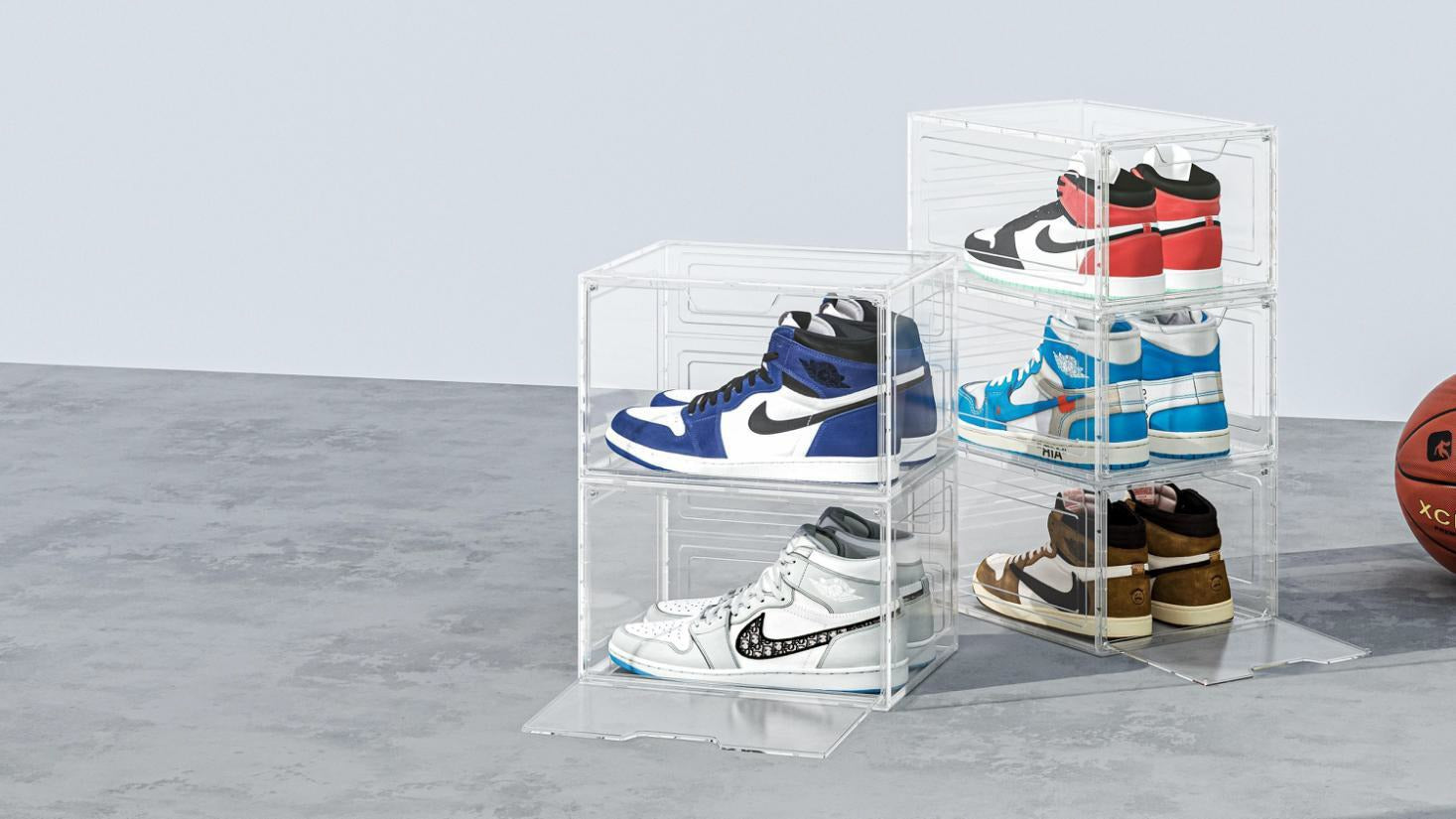 Primalite Sneaker Crates Storage Box-12 Pack with DROP-SIDE Display Magnetic Door- HEAVY-DUTY | Fits Up to US: 13- BLACK